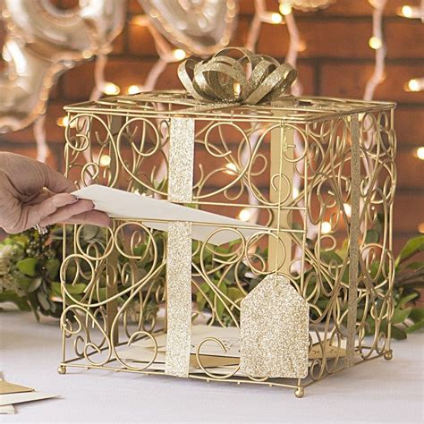 gold metal scroll wedding gift card box|Gold Wedding Card Boxes & Wishing Wells for sale .